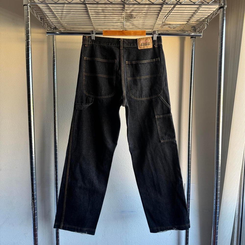 Erwin Jeans Mens Black Carpenter Baggy Skater Y2K Orange Contrast Stitch 33x31.5